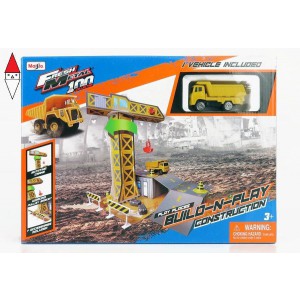 1/43 MAISTO ACCESSORIES DIORAMA - SET BUILD CONSTRUCTION WITH TRUCK YELLOW GREY